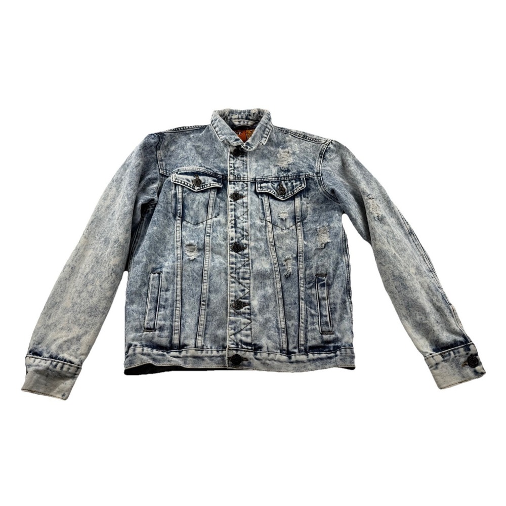 Rolling Paper Jacket Mens S Blue Denim Acid Wash Distressed Trucker Casual